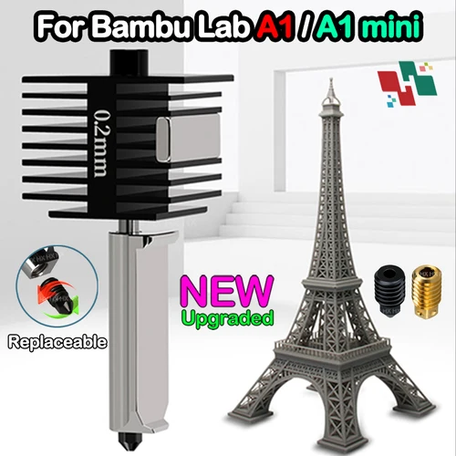 Para Bambu lab A1 mini Hotend Kit boquilla de acero endurecido 0,2/0,4/0,6/0,8mm boquilla para Bambu lab accesorio oficial de impresora 3D