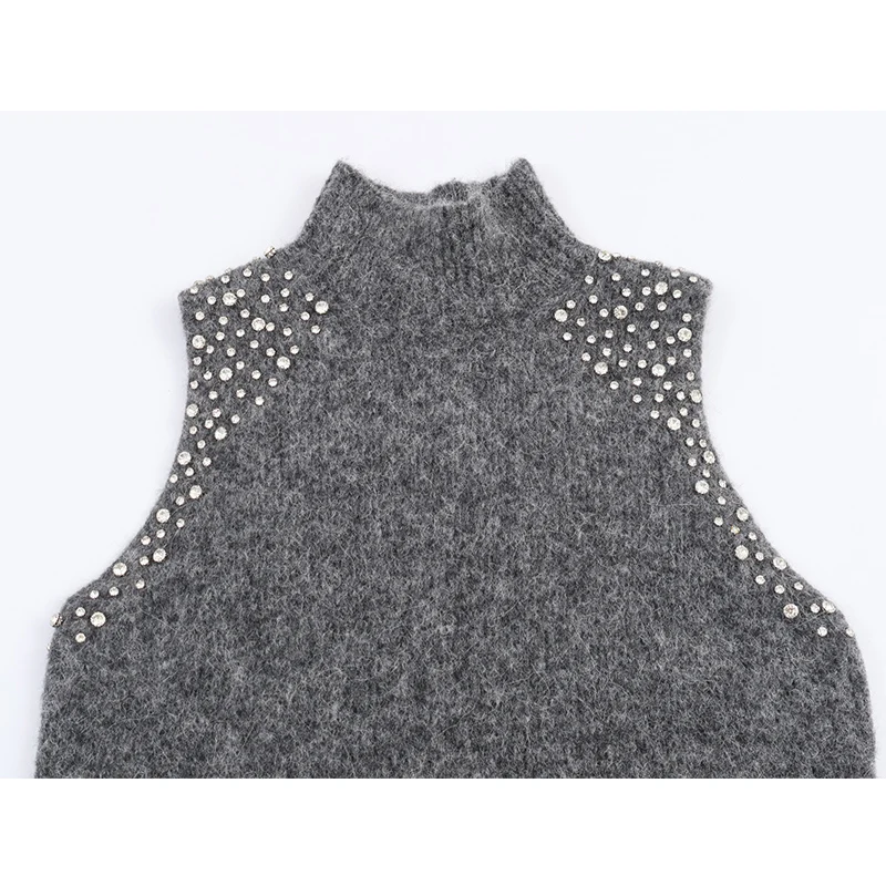 2025 New Women's Sweater Vests Autumn Fashion Beaded Elegant Women's Turtle Neck Vests Chic Youth Joker Holiday Pullover