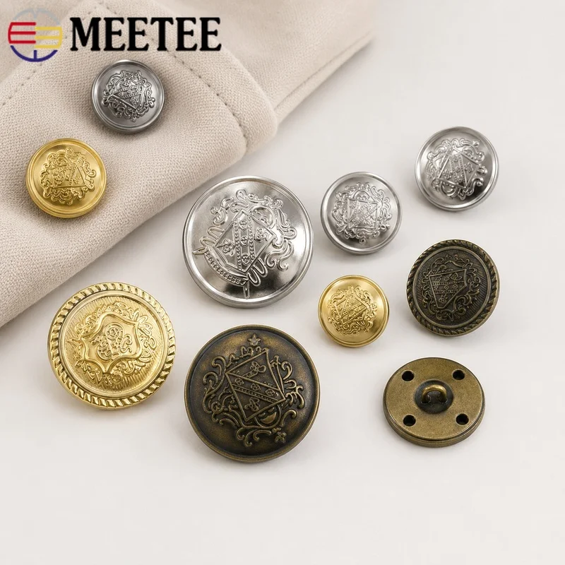 20Pcs 12-30mm Metal Shank Buttons Coat Fastener Jacket Replacement Button Denim Decorative Closure Retro Garment DIY Accessories