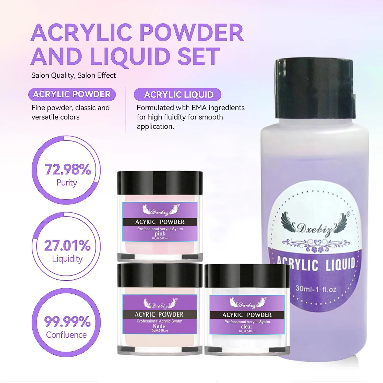 Acrylic Nail Kit Acrylic Powder and Liquid Set, Monomer Liquid Set with Nail Brush, Nail Powder Kit