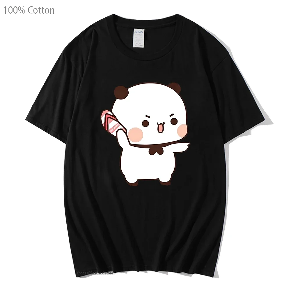 Cute Bubu Is Throwing Flip-flops At Dudu Since He Teases Bubu T-Shirts Bear Tshirt 100% Cotton Y2k Clothes Women Kawaii Men Tops