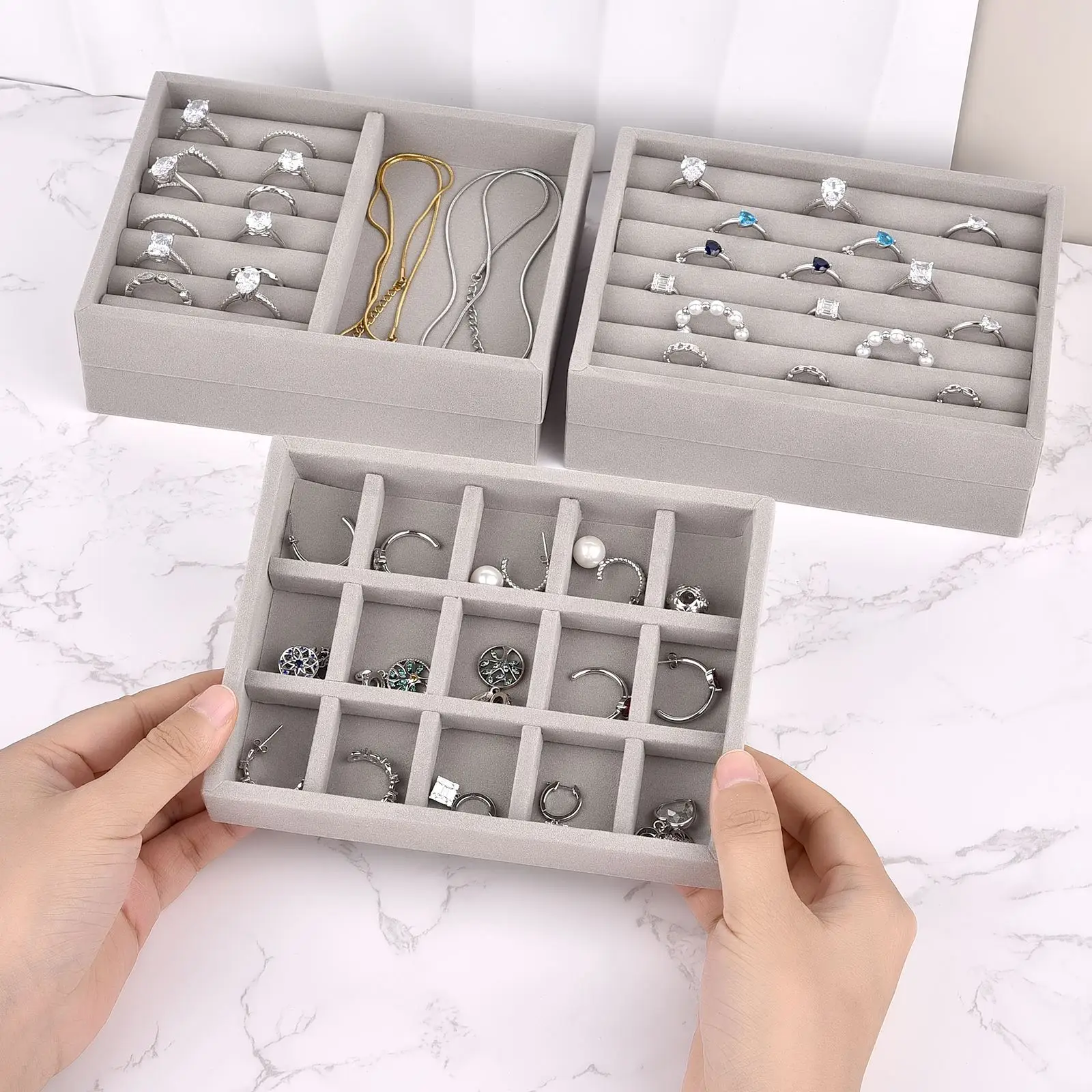 Caja de almacenamiento de joyas, organizador de clasificación de collares, anillos y pendientes, soporte para broche, franela