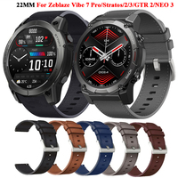 22mm Leather Watch Straps For Zeblaze Vibe 7 Pro Stratos 2/3 Beyond GTR 2 Btalk 2 Lite Wristband Zeblaze Swim Watchband Bracelet