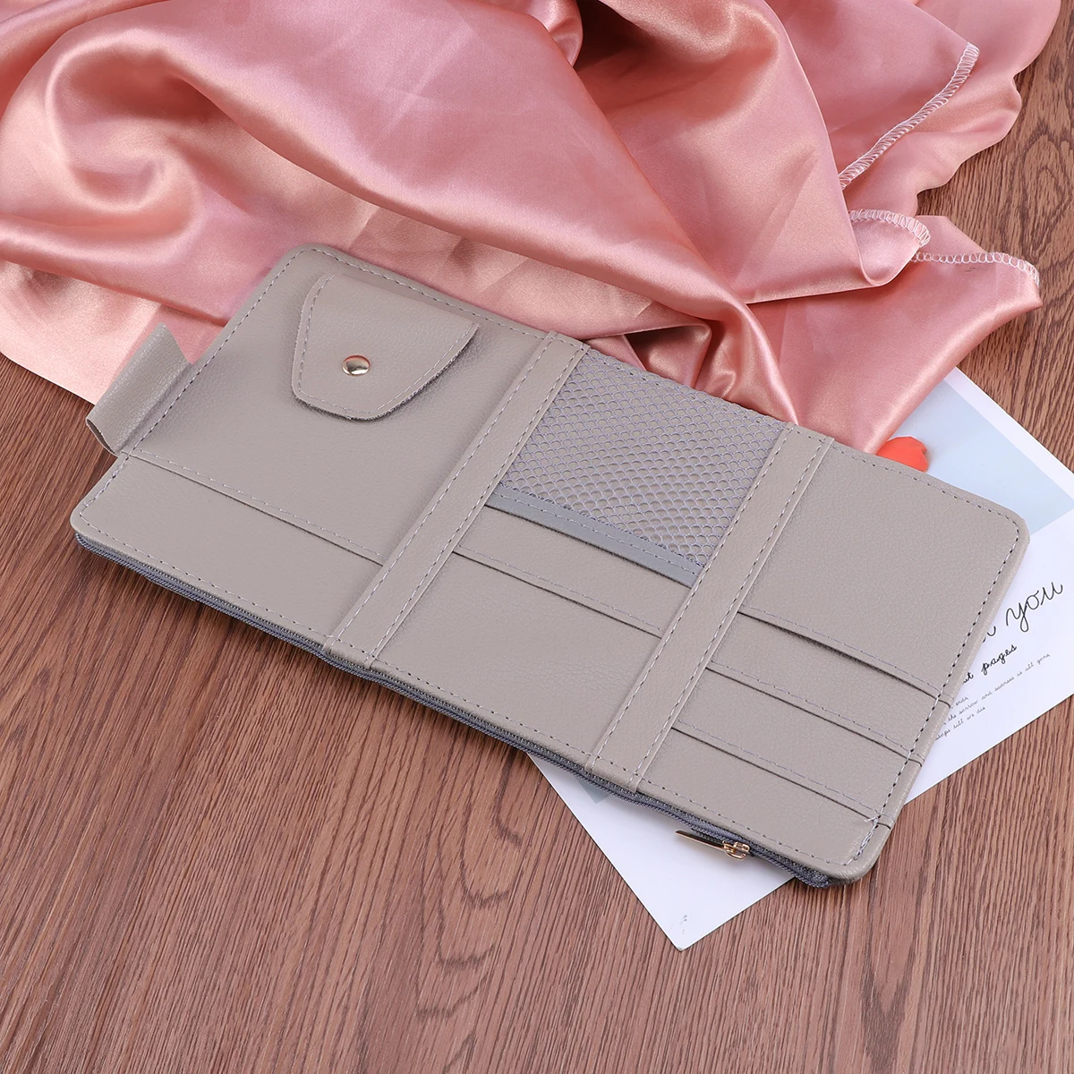 

Sun Visor Organizer Bag for Car Interior Grey Premium Material Holds Cards Tickets and Phone Auto Storage Tidy Solution