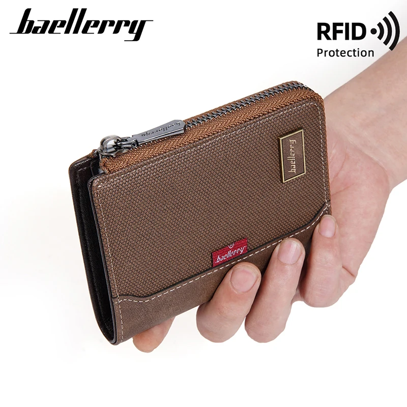 Baellerry-carteira RFID de couro PU para homens, porta-moedas, zíper simples, alta qualidade, clipes de dinheiro, porta-fotos, carteira masculina,