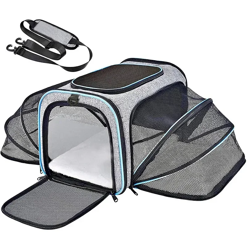 Soft Portable Pet Carrier Bag Breathable Dog Backpack With Mesh Window Outdoor Travel Expandable Cats Handbag Safety Zippers