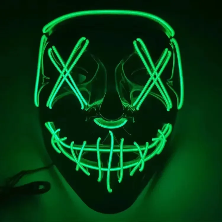 Máscara de neón LED para Halloween, para adultos y niños, máscara de purga, máscara para fiestas de disfraces, máscara con luces que brillan en la oscuridad, máscara de terror, máscara luminosa para bailar.