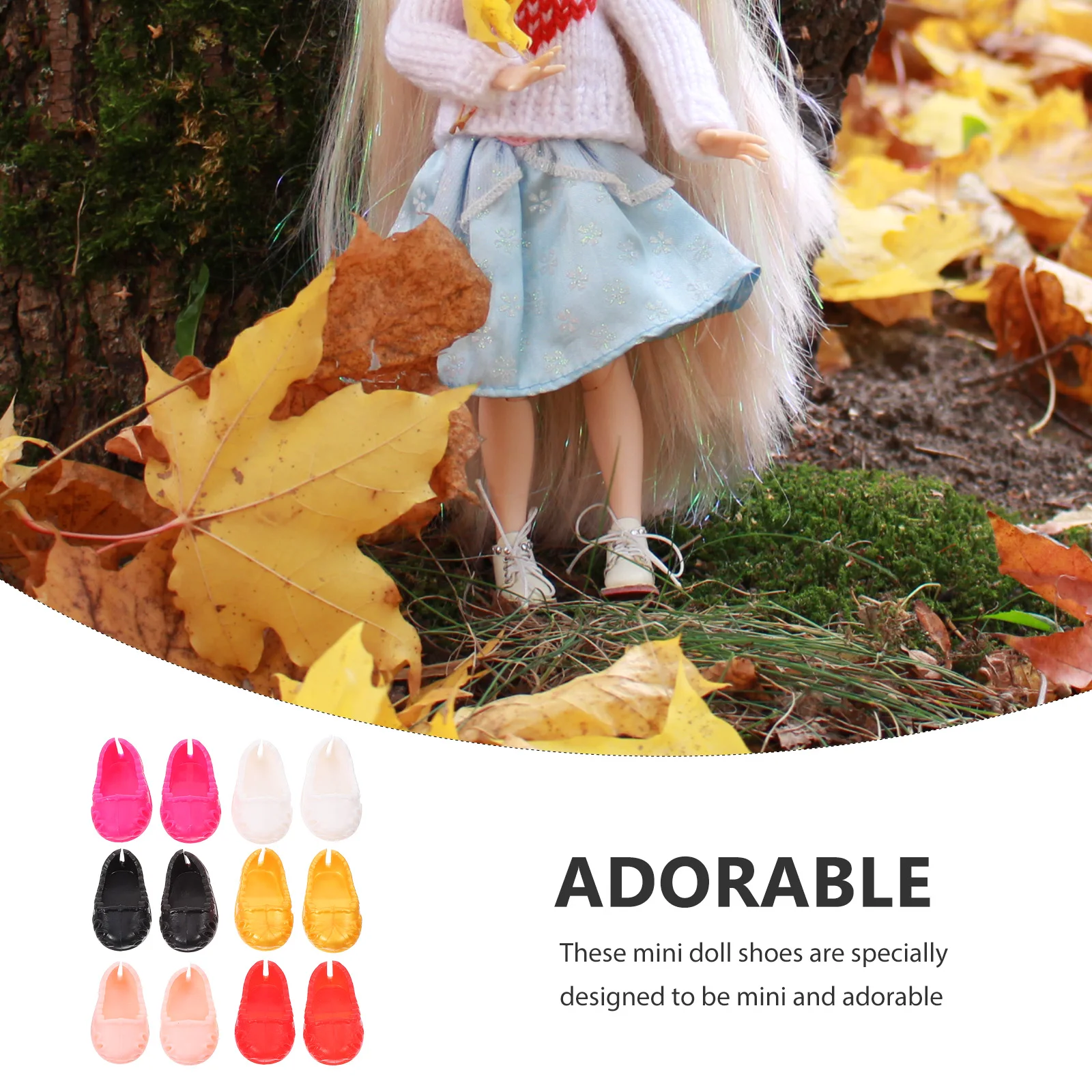 

6 Pairs Mini Shoes 17cm Accessories Black Red Pink Gold White Colors Flat Design Materials Easy Clean