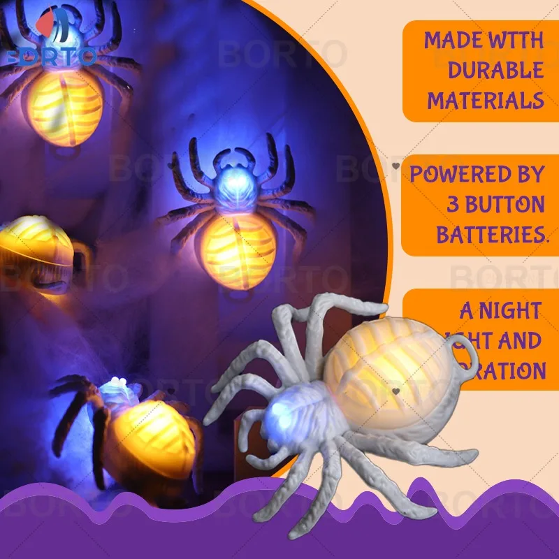 Automatic Moving Jumping Spider Toy with LED Lamp Effects Halloween Scary Prank Props Home Office Desk Decoration Gift Ideas