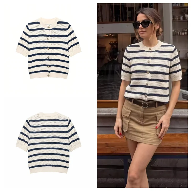 Guobioziy Women's Knitted Cardigan 2026 Summer Casual Fashion Slimming Texture Sense Matching Style Personality Short Sleeve