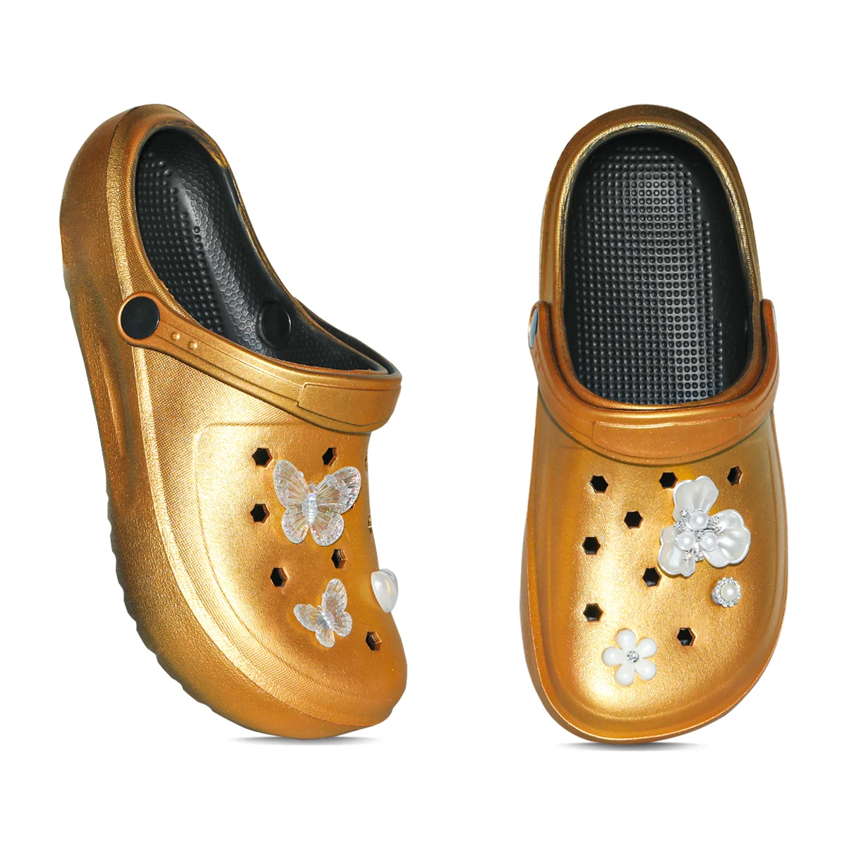 Goldene Casual Clogs und Pantoletten, Leichte EVA-Gartenschuhe, Rutschfeste Sandalen, Atmungsaktive Slip-On Schuhe für Drinnen und Draußen 666 – Detail 7