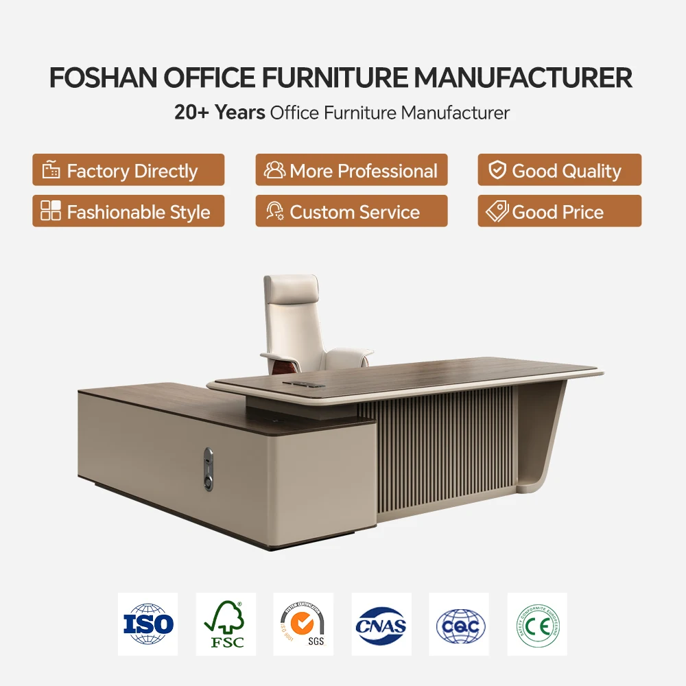 Modern design L-shaped office furniture Director and Managing Director desk with side table