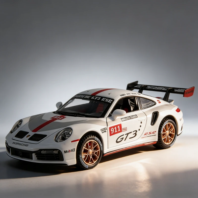 

Масштабная модель спортивного автомобиля 1:32 Porsche 911 GT3 RSR Track Edition из сплава, коллекционная, со звуком, светом, открывающимися дверями и функцией отката, игрушка
