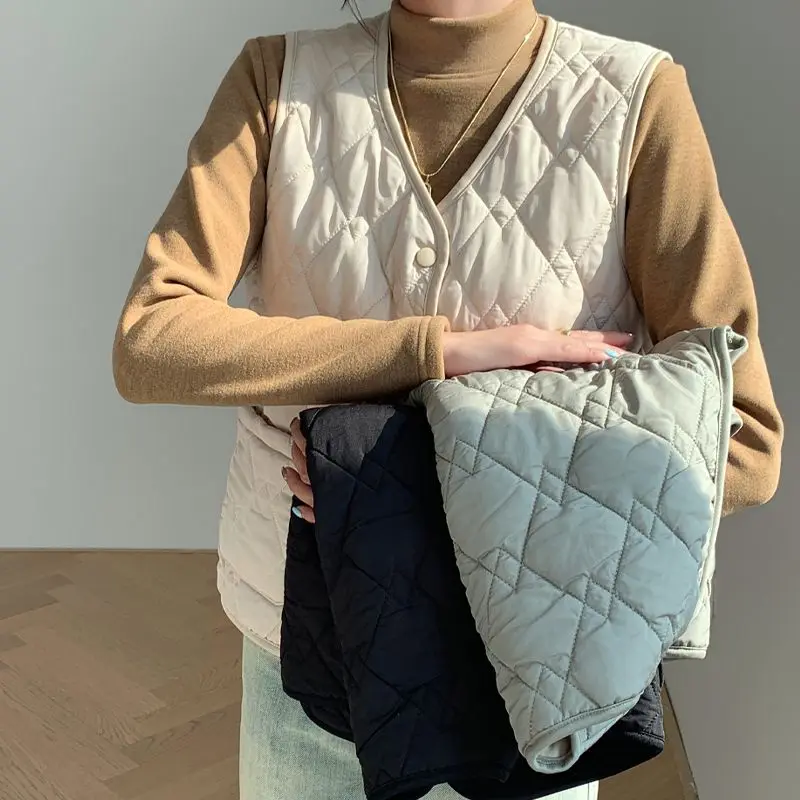 Women's 2026 Spring Autumn Fleece Lined V Neck Button Vest Lightweight Warm Windproof Sleeveless Layering Chic Coquette Trendy