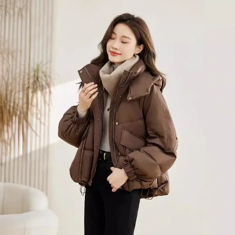 

Hot 2025Winter Women New Korean Style Stylish Short Hooded Cotton Jacket Fashion Loose Thickened Warm Small Fragrant Cotton Coat