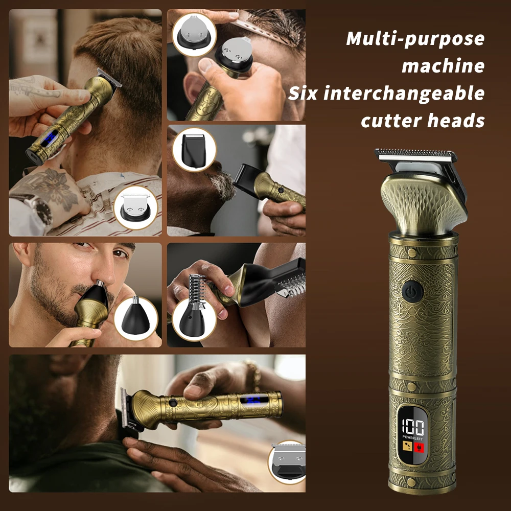 WAIKIL New Universal Multi functional 7-in-1 Retro Barber Set Men's rechargeable mini trimmer Professional hair clipper set