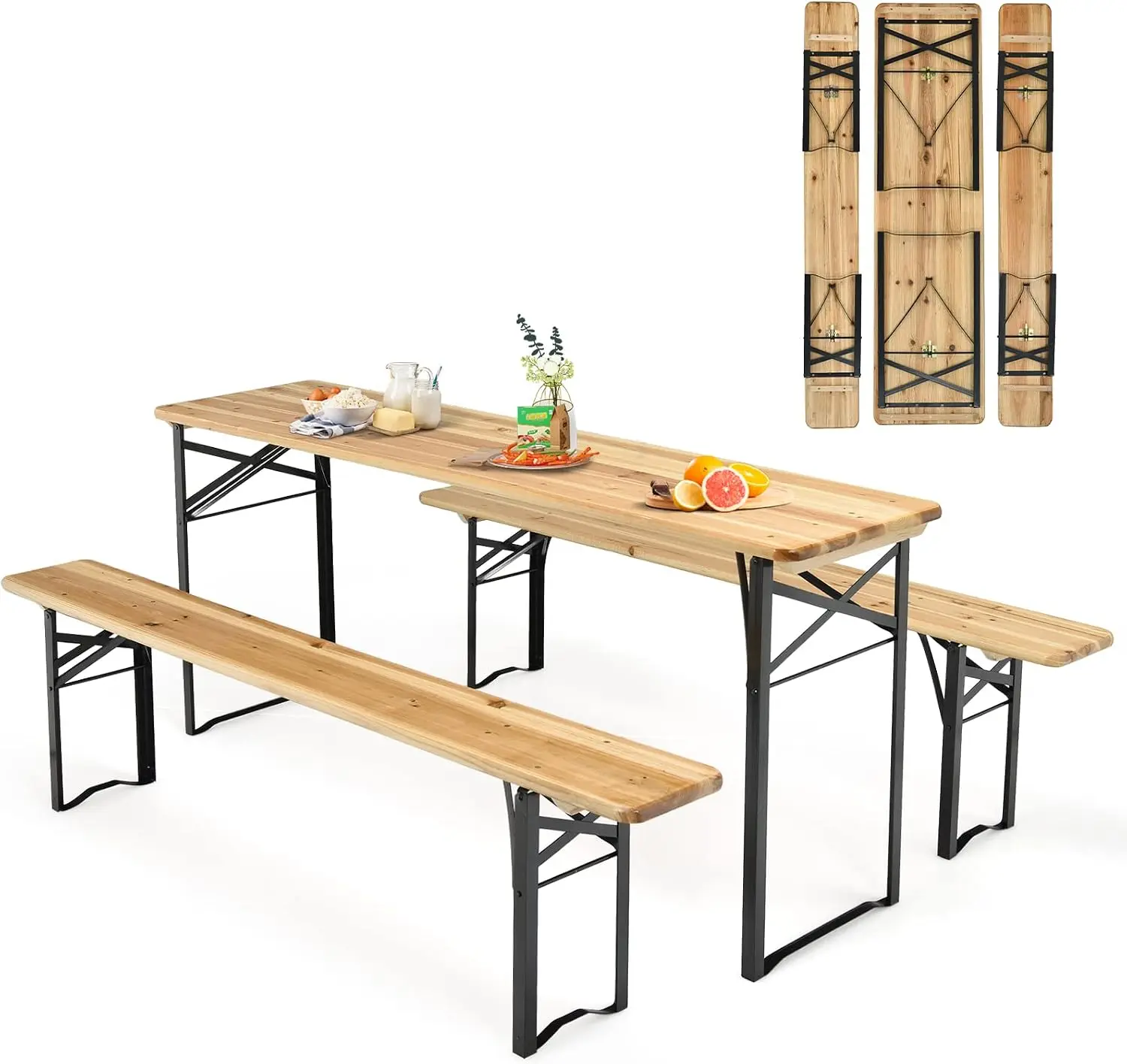 Foldable Picnic Table with Benches, 3-Piece 70