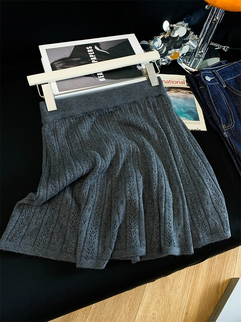 

Милая ажурная трикотажная юбка с высокой талией, антиэкспозиционная женская осенне-зимняя модная повседневная юбка трапециевидной формы f Body