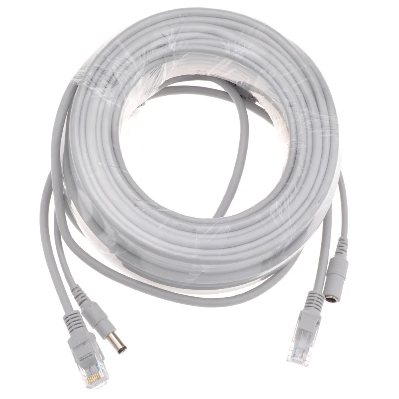 ESCAM 5 متر/10 متر/15 متر/20 متر/30 متر اختياري رمادي CAT5/CAT-5e كابل إيثرنت RJ45 + تيار مستمر الطاقة CCTV شبكة Lan كابل لنظام كاميرات IP