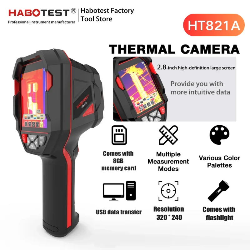 กล้องถ่ายภาพความร้อนแบบชาร์จไฟได้ HABOTEST HT821A -20 ℃ ~550 ℃   กล้องถ่ายภาพความร้อนแบบมือถือ กันน้ำ กันฝุ่น และกันกระแทก