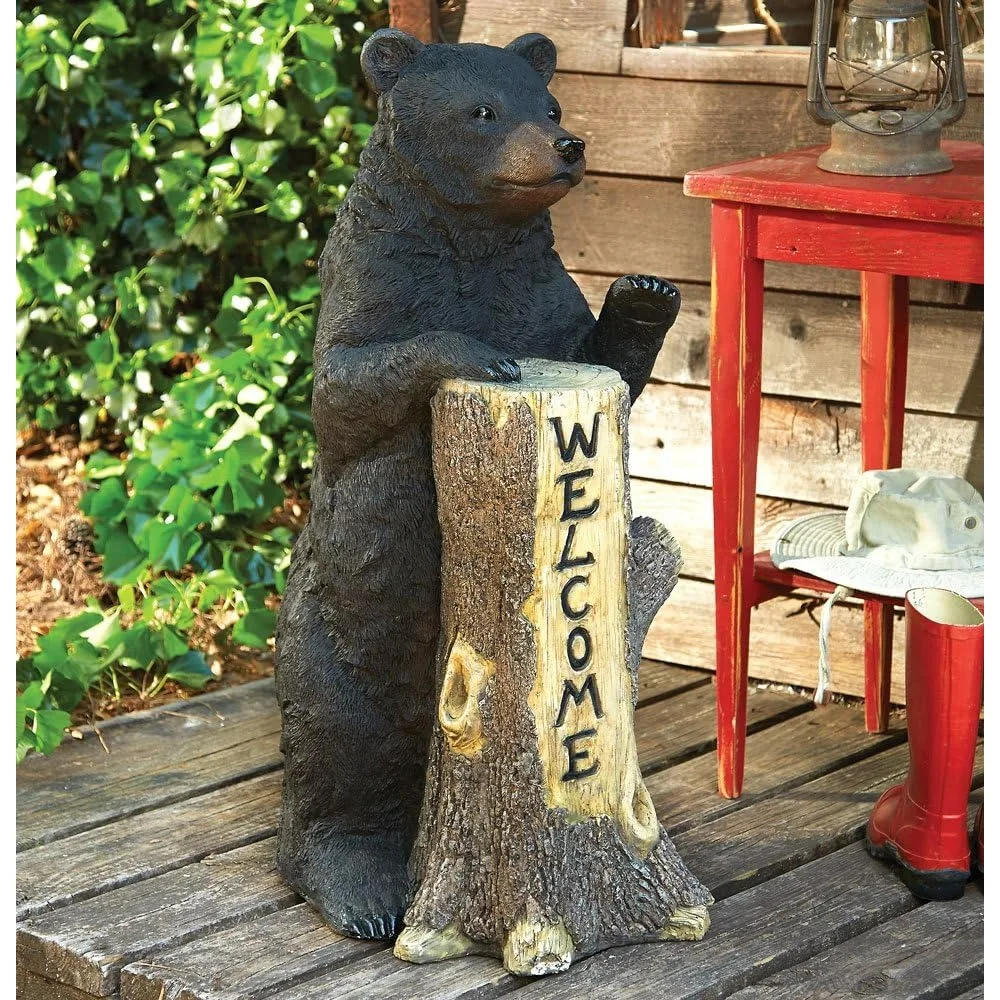 Standing Bear Welcome Tree Trunk – Rustic Black Bear Decor