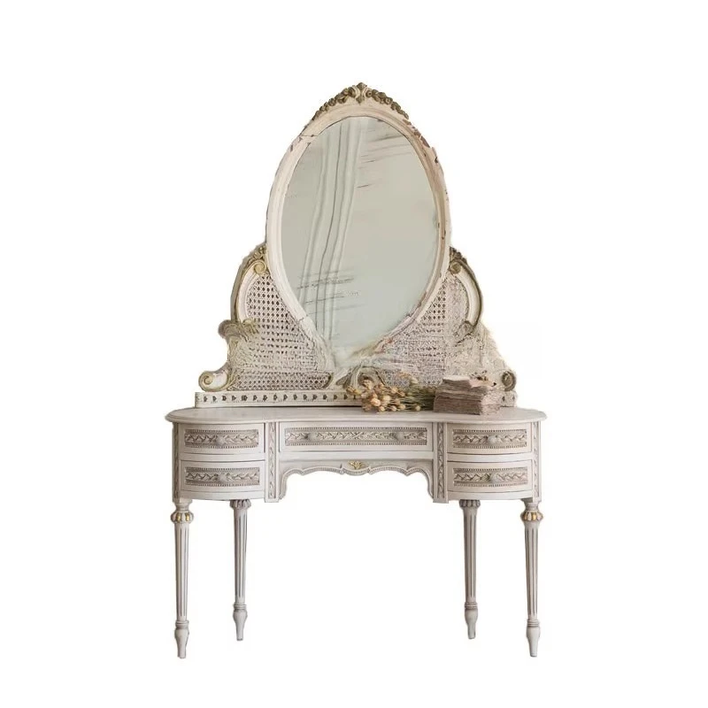 

Solid wood carving flower dresser French retro old bedroom princess makeup dresser