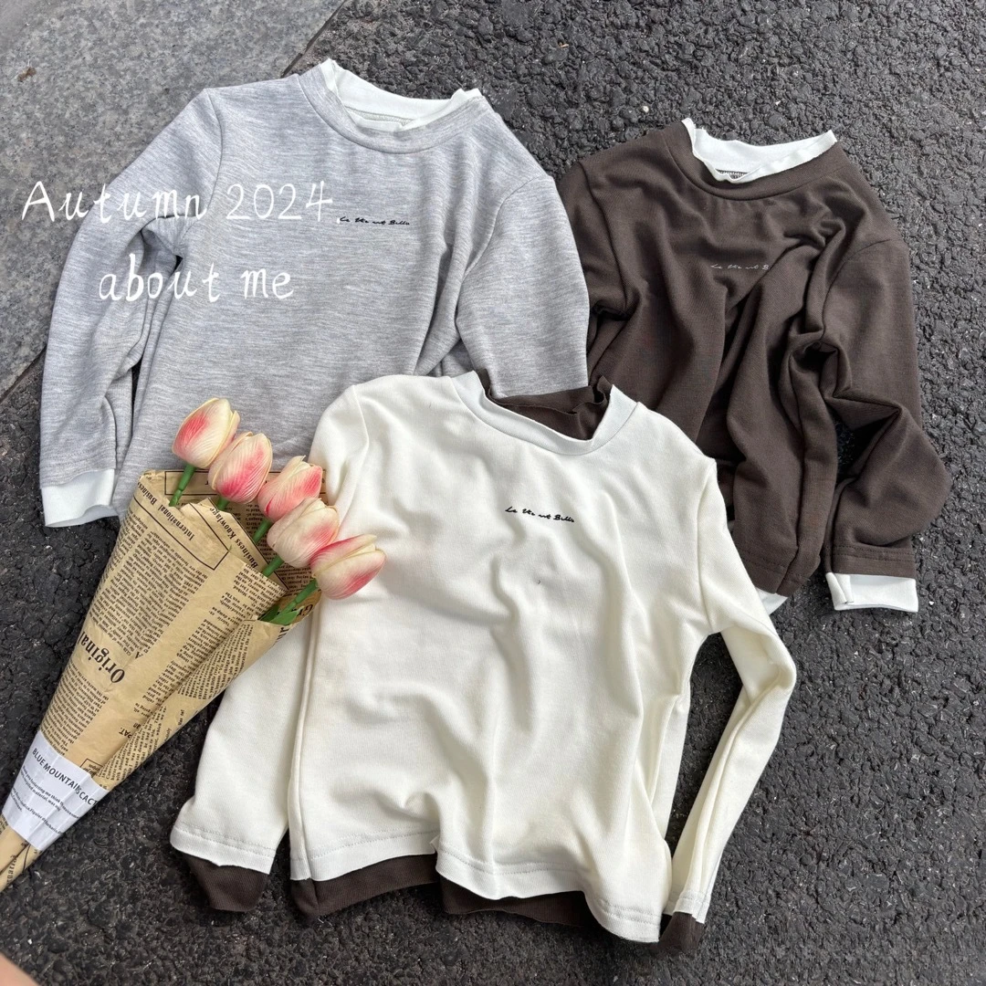 Children's t-shirt autumn 2024 Korean version foreign style fake two-piece bottoming tops kids clothes