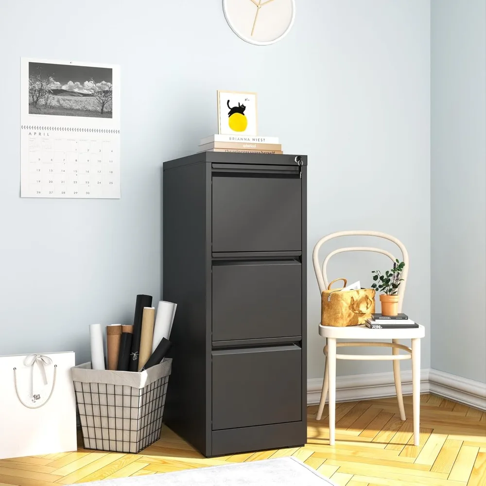Heavy Duty Steel Vertical File Cabinet with Lock for Home Office, Ideal for Hanging Letters, Legal Size Documents Storage
