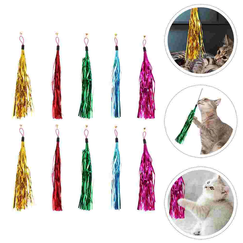 15 Pcs Kitten Toys Funny Cat Stick Ring Paper Teasing Wand Replacement Plaything Bite with Bell Sound Teaser