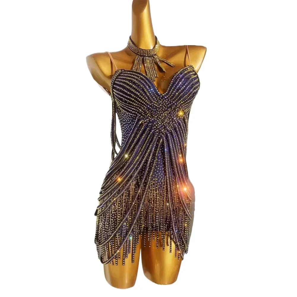 Latin Dance Competition Dress Luxury Show Custom Full Diamond Sling Super Flash Samba Performance Costume Blackpool Dress