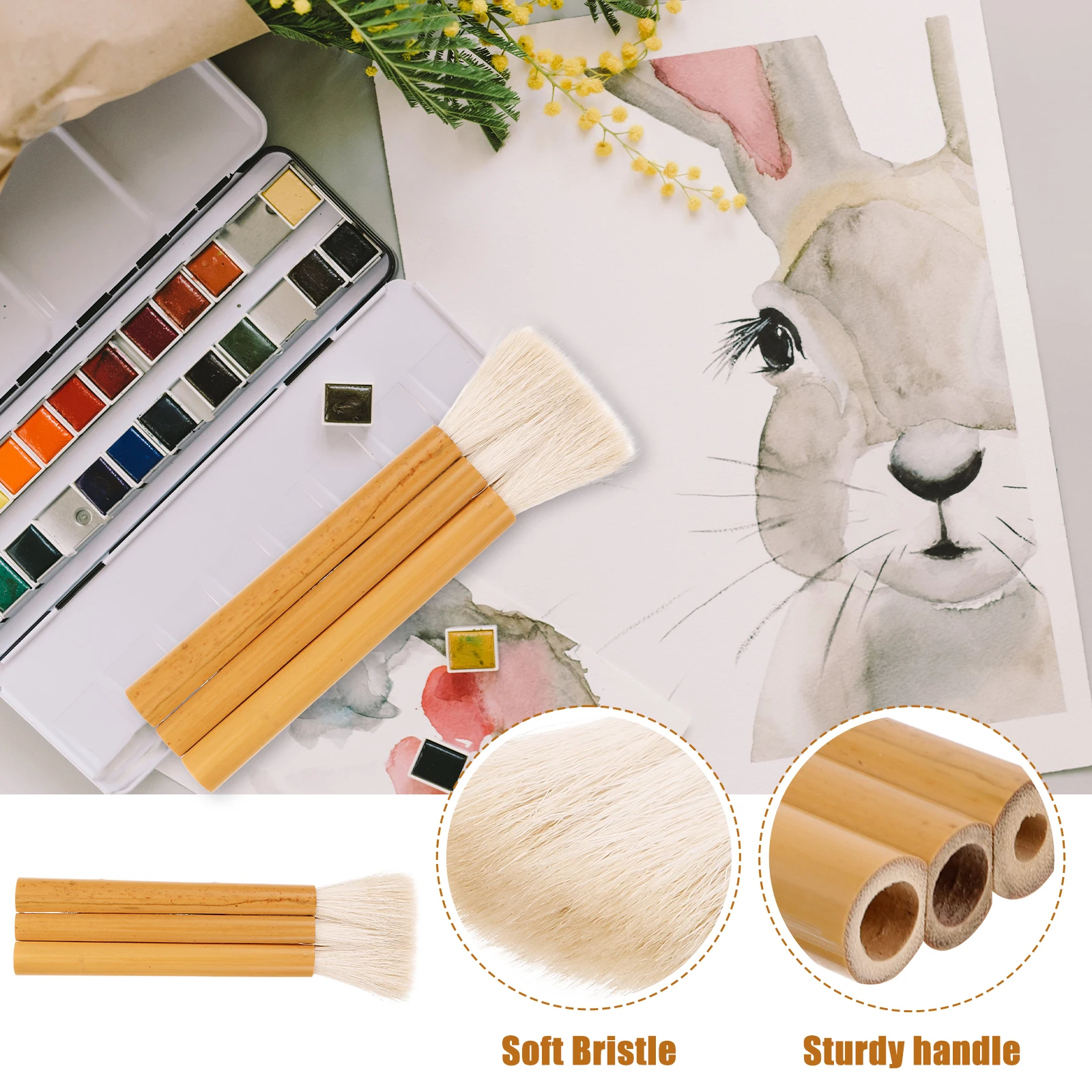 

Ergonomic Wood Handle Multi-Function Watercolor Painting Brush Reusable Wool Hair Art Tool For Wall Use Portable Oil