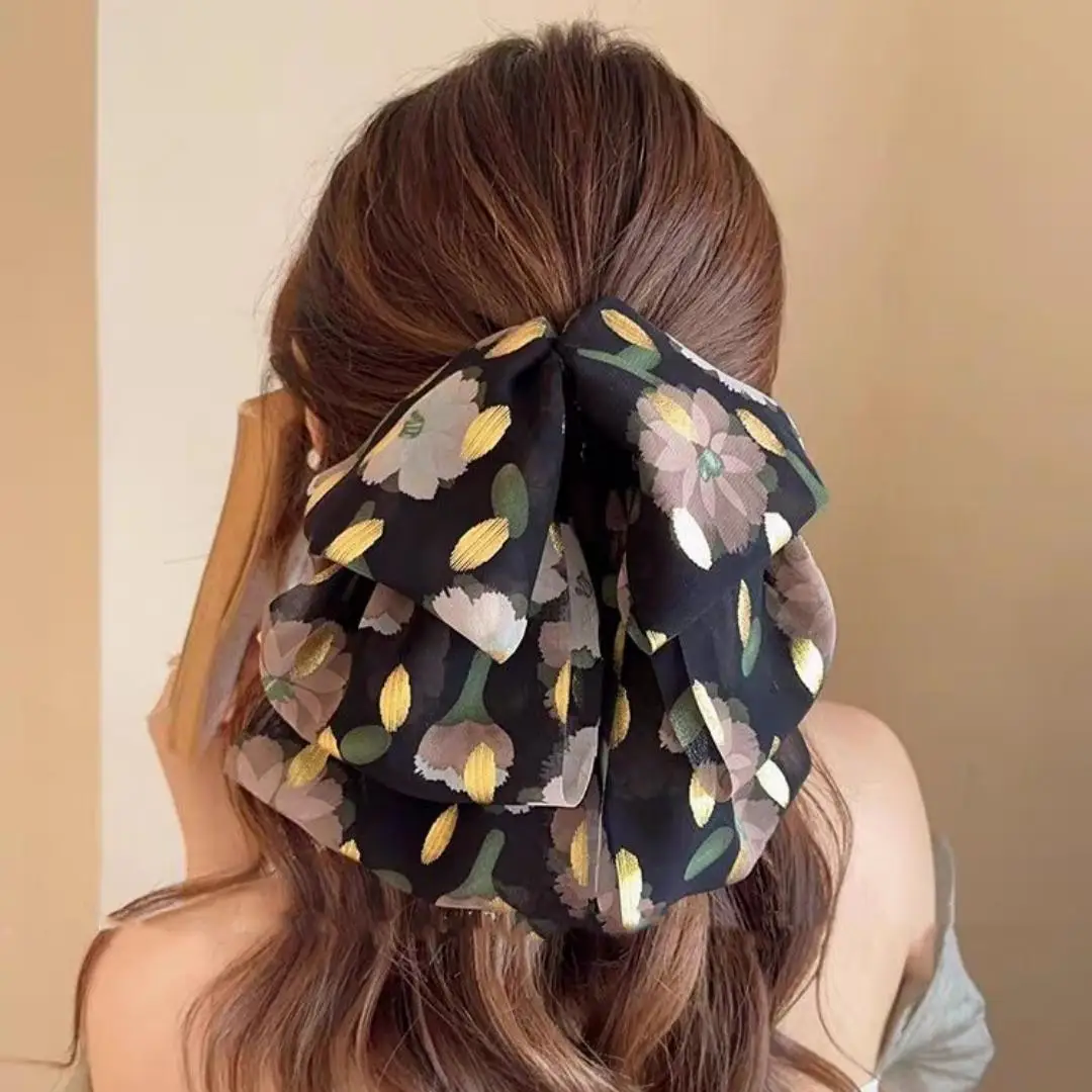 

Small Fresh Floral New Womens Four Seasons Bow Tail Clip Retro Elegant Temperament Versatile Hair Accessories High End Grip Clip