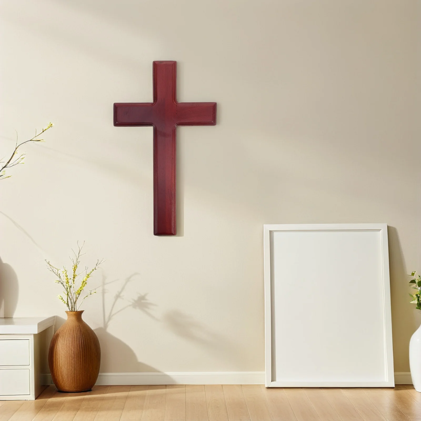 

Wooden Wall Hanging Christian Cross Decor 25cmx14.5cm Natural Grain Texture Religious Crucifix Perfect Home Church Wall