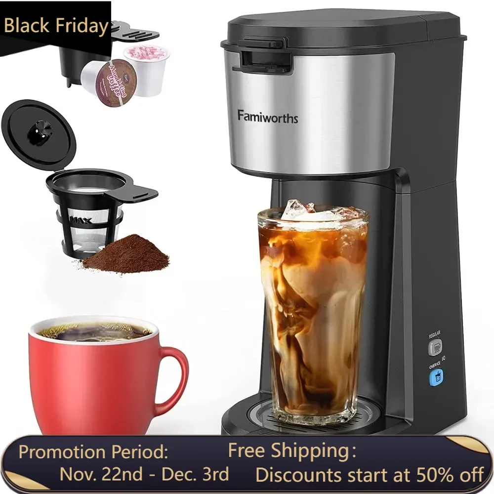 

Coffee Machine, Hot and Iced Coffee Maker Single Serve for K Cup and Ground, with Descaling Reminder and Self Cleaning