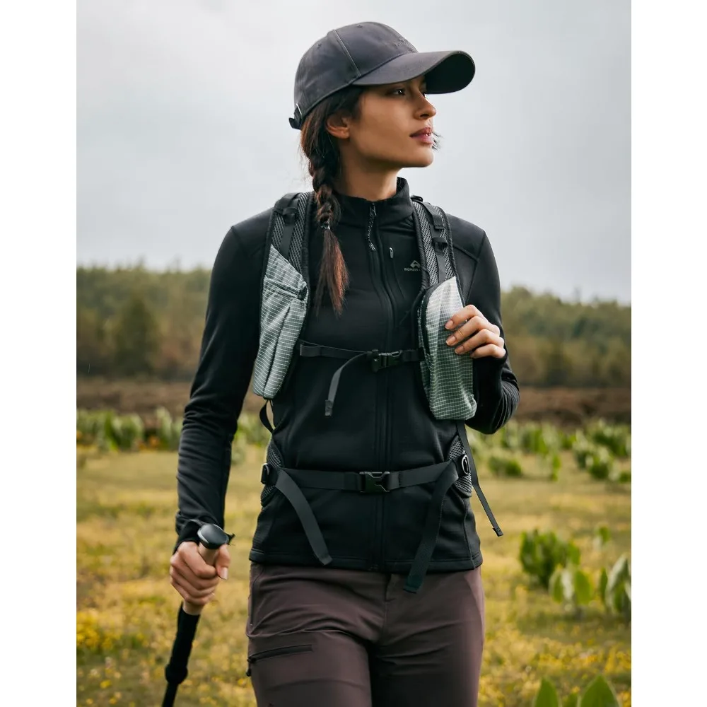 Pioneer Camp Women's Grid Fleece Lined Running Jacket Full Zip Winter Athletic Workout Scrub Jacket with Thumb Holes Midlayer