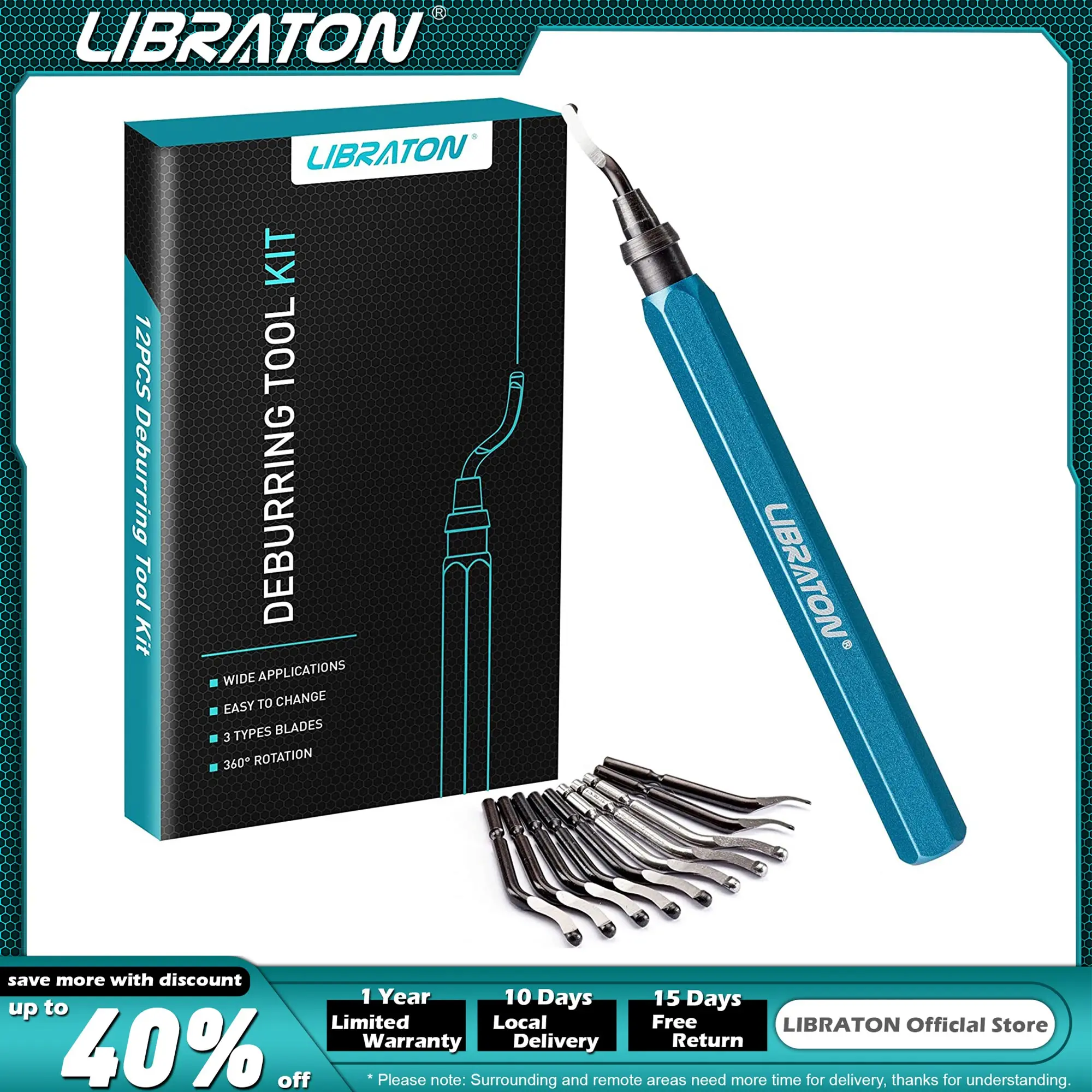 Libraton Deburring Tool com 11 lâminas de aço HSS, cabeça giratória de 360 graus, ferramenta Deburring para metal, resina, plástico, impressão 3D, madeira