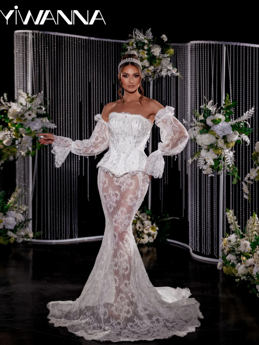 

Свадебное платье со съемным рукавом и иллюзией жемчуга, структурированный корсет, длинное свадебное платье русалки, мечтательные платья по индивидуальному заказу для невесты