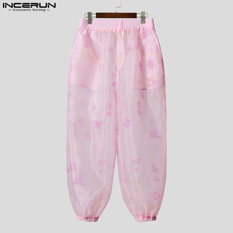 INCERUN 男性パンツ印刷メッシュシースルーセクシーな弾性ウエストズボン男性ルーズストリート夏 2025 パーティーファッションパンツ
