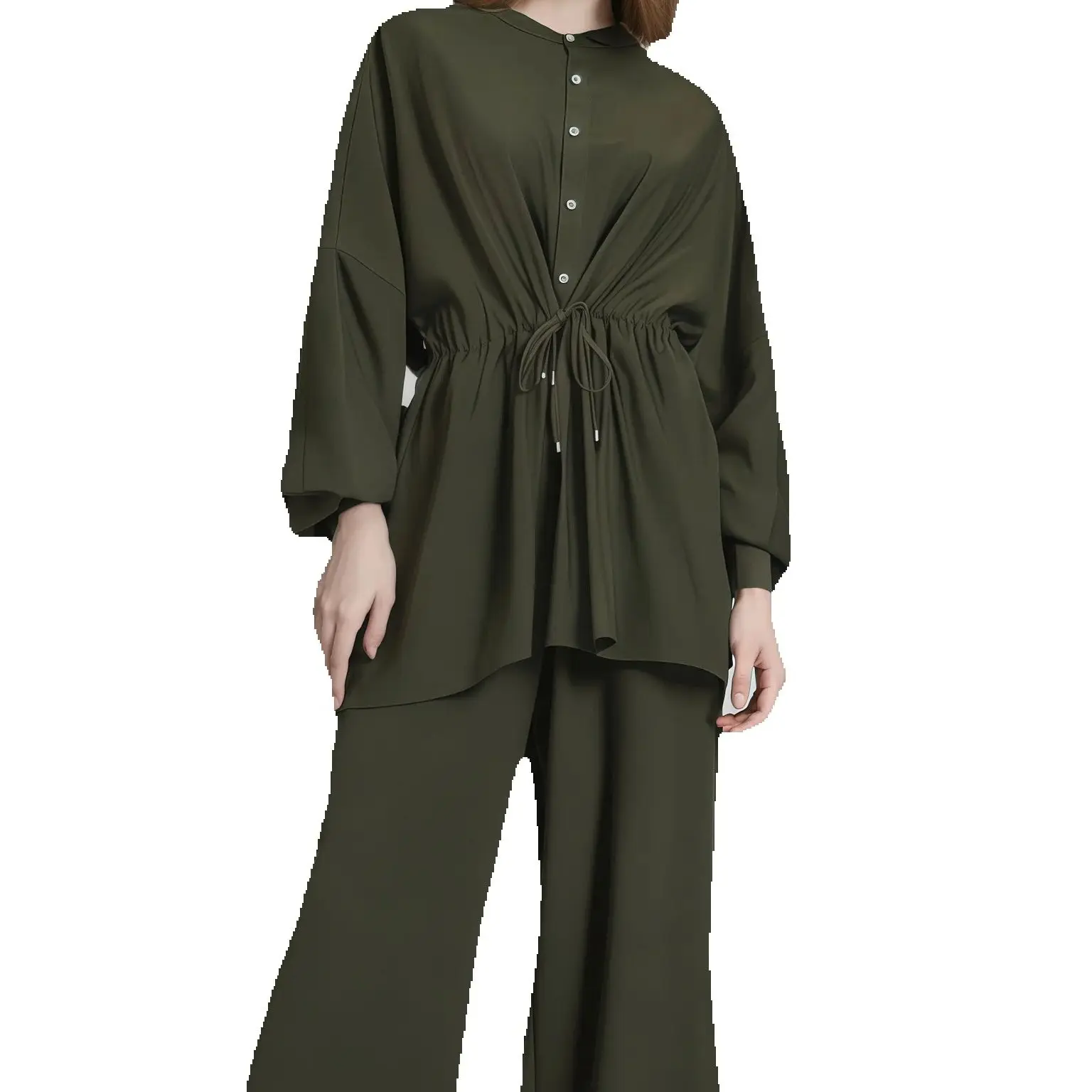 

Мусульманские женские топы и брюки из 2 предметов, Дубай, Абая, Турция, кафтан, рубашки с длинными рукавами, брюки, костюм, наряд Femme Musulmane Ensembles