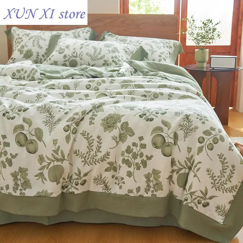 

New 1pc Comforter for Summer Reactive Printed Pastoral Style Summer Blanket Beds Queen Size Cotton Linen Summer Quilt for Kids