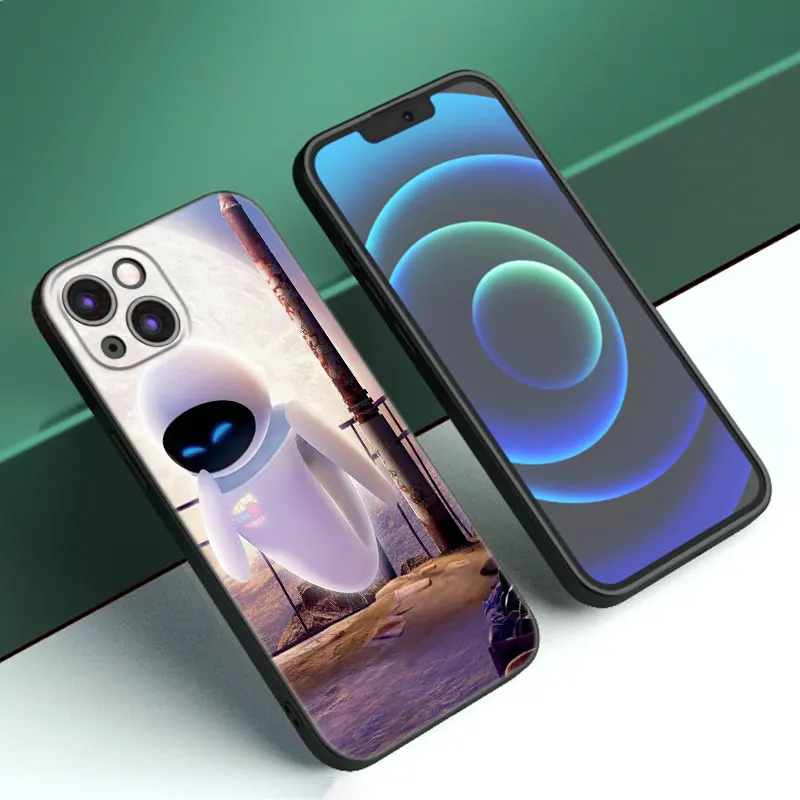 Cartoon Robot WALL-E Black Silicone Phone Case For Apple iPhone 12 13 Mini 11 14 15 16 Pro Max 7 8 Plus image 5