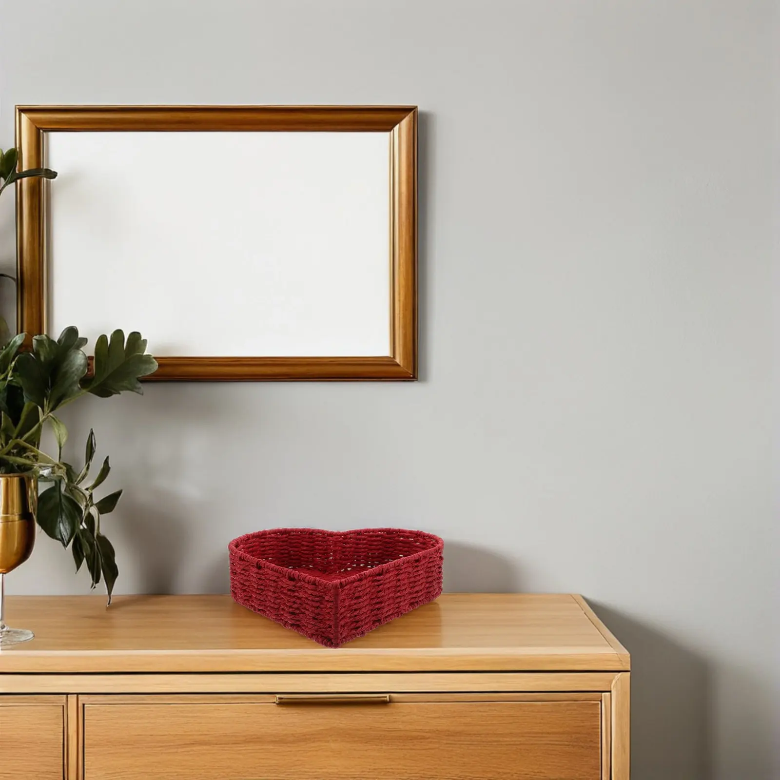 

Корзина из плетеной бумажной веревки в форме красного сердца, ручной работы, в стиле ротанга, настольный органайзер для спальни, гостиной, ванной комнаты, поднос для столешницы