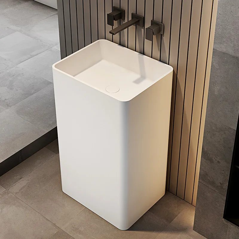 Artificial stone pillar basin Square floor-to-ceiling small apartment hand wash face column basin