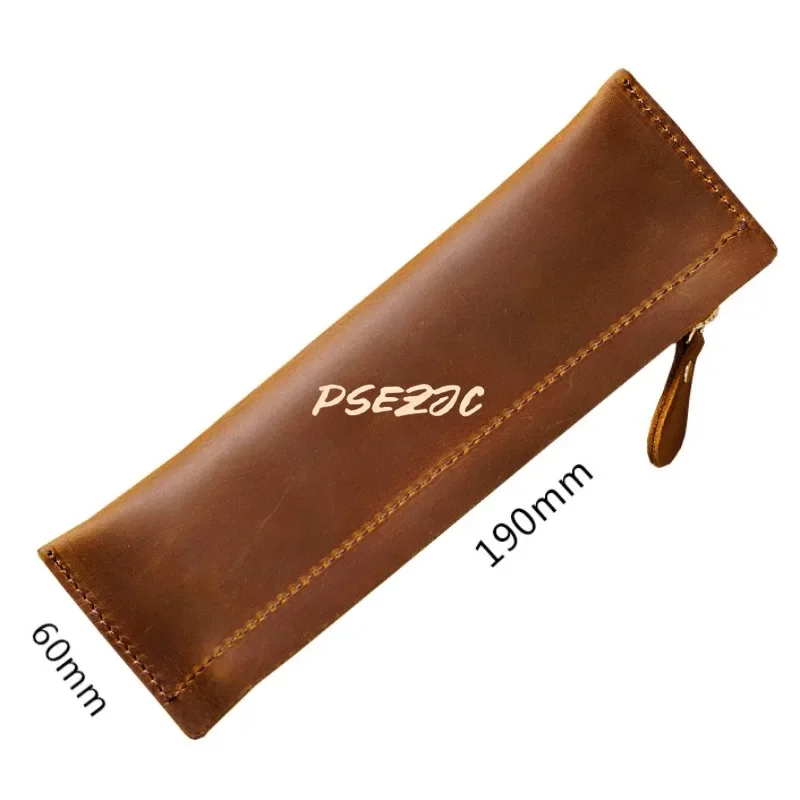 Genuine Leather Pencil Case College Top Floor Crazy Horse Unisex Handmade Coin Purse Student Stationery Storage Bag