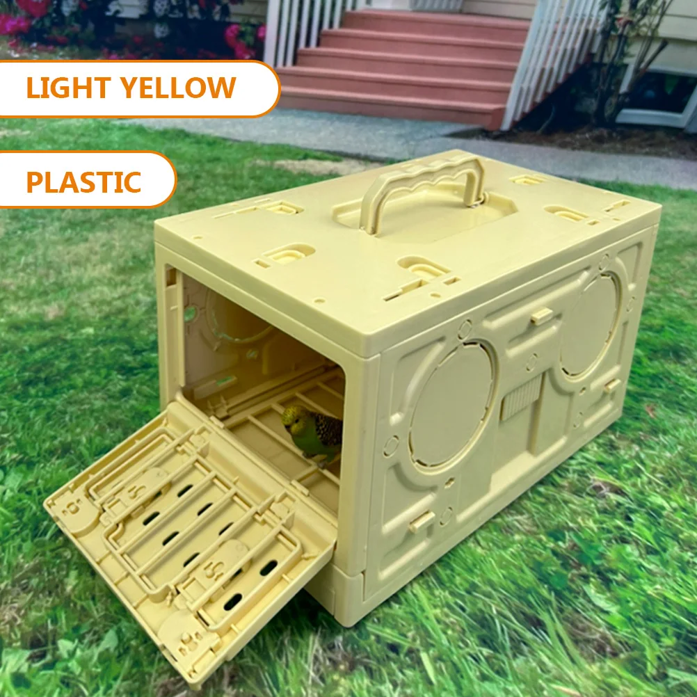 

Foldable Bird Cage Plastic Portable Pet Carrier Light Yellow Travel Cage Multi-functional Parrot Transport Outdoor Storage