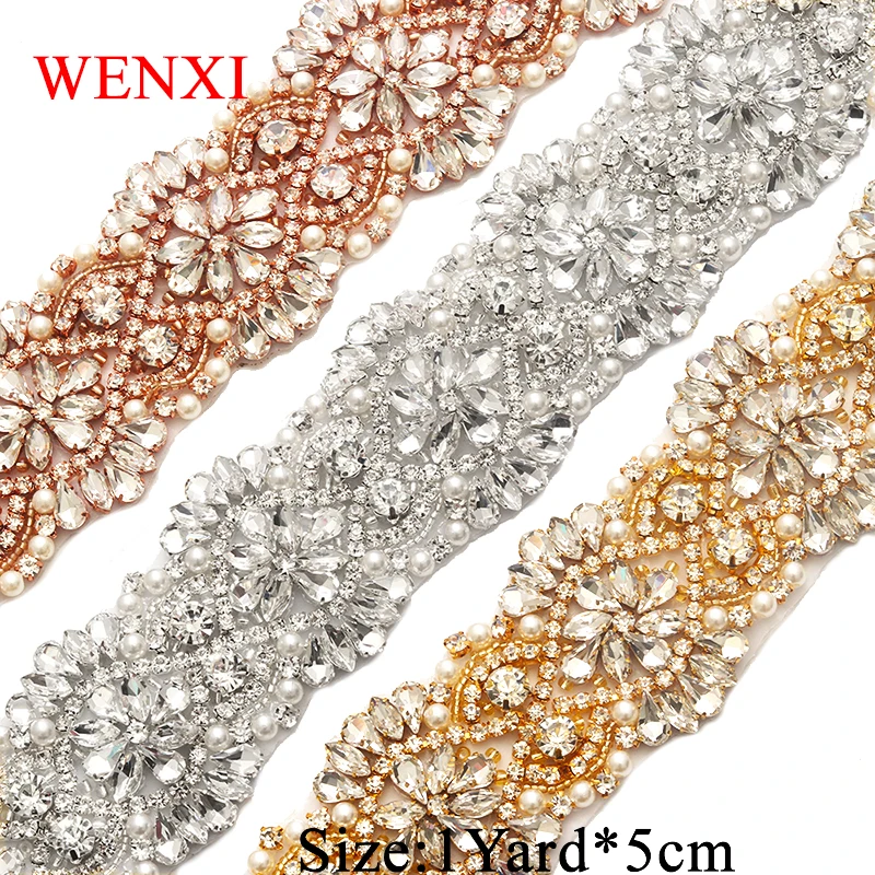 

WENXI 10YARDS Wholesale Wedding Dress Belt Rhinestone Applique Trim For Bridal Sash Rose Gold Crystal Rhinestone Applique WX821