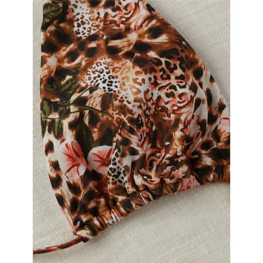 Leopard-Blumenmuster, hoch geschnittener Bikini mit Metallring, Damen-Badebekleidung, zweiteiliger Bikini-Set, Badeanzug, Badebekleidung, Schwimmbikini V6288 – Detail 9
