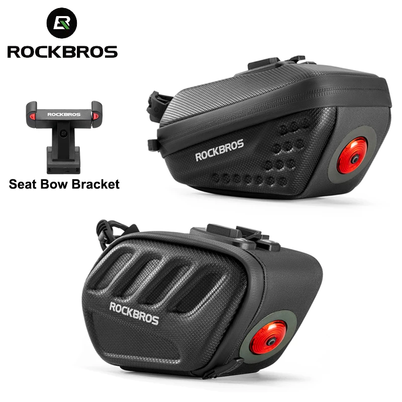 ROCKBROS Satteltasche mit Licht, 5-Modus-Bremssensor, intelligentes Rücklicht, 0,45L EVA-Hartschalenkoffer, regenfeste Fahrradtasche