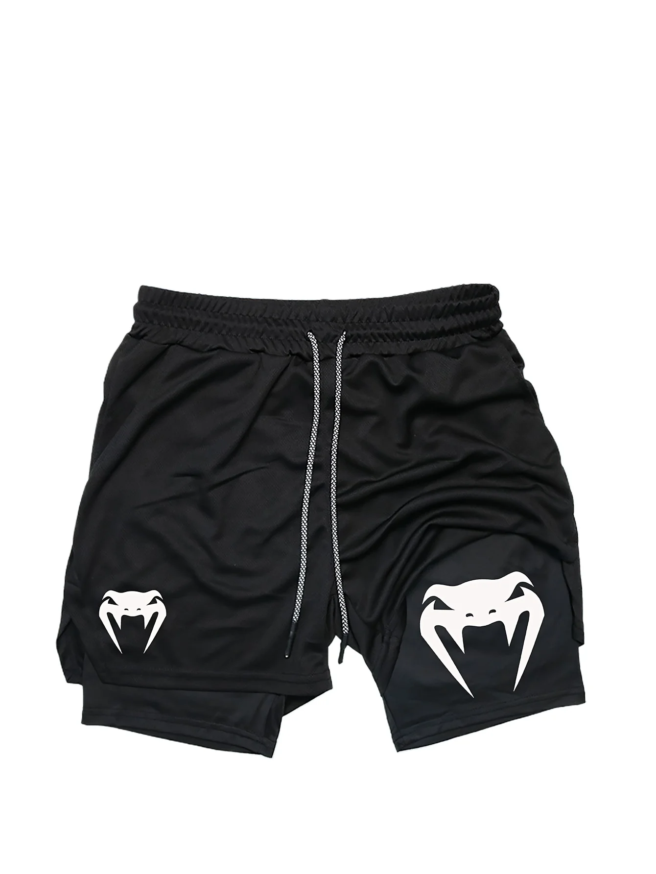 Męskie spodenki treningowe 2 w 1 szybkoschnące z elastycznym pasem i sznurkiem, oddychające i pochłaniające wilgoć spodenki sportowe