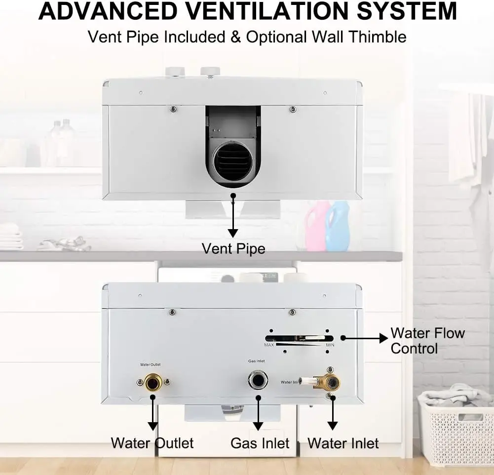 CAMPLUX-Aquecedor de água sem tanque, gás propano interior, 2.64 GPM, CM264, 68.000 BTU, sob demanda, quente